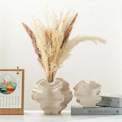 Nordic Breeze Ceramic Coral Vase - Beige Matte Finish - Universal Fave