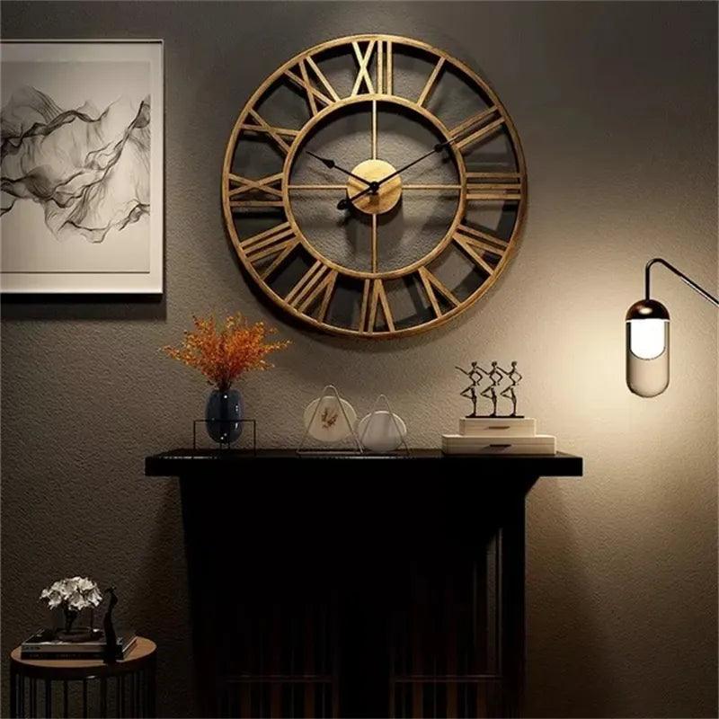 Elegant Metal Iron Wall Clock - Retro Roman Numerals for Decor - Universal Fave