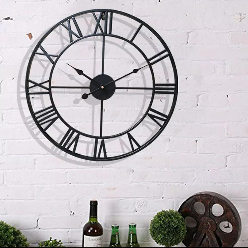 Elegant Metal Iron Wall Clock - Retro Roman Numerals for Decor - Universal Fave