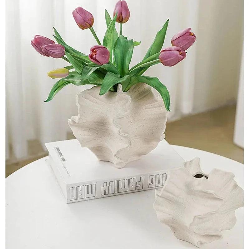 Nordic Breeze Ceramic Coral Vase - Beige Matte Finish - Universal Fave