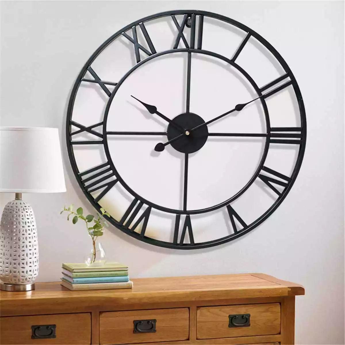 Elegant Metal Iron Wall Clock - Retro Roman Numerals for Decor - Universal Fave