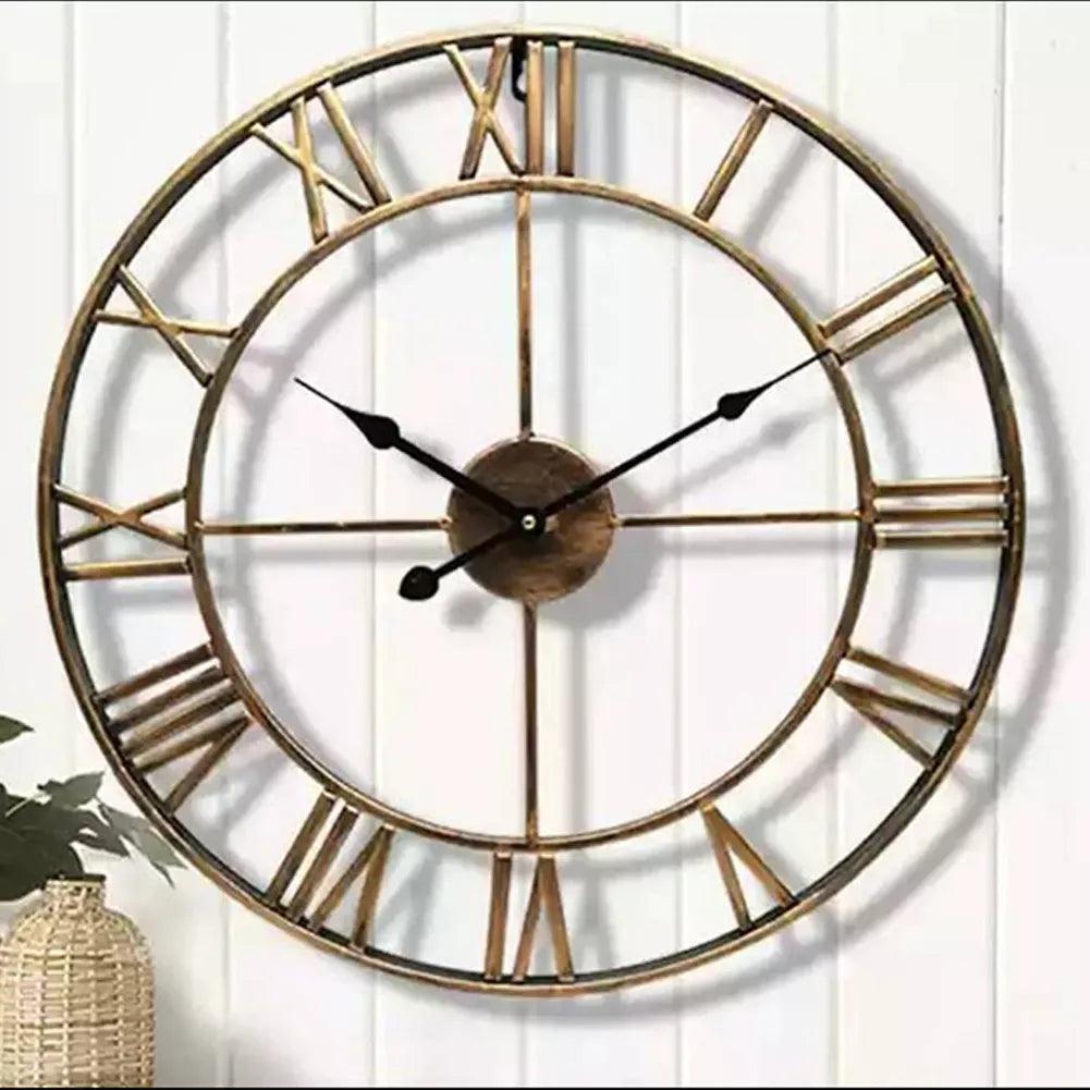 Elegant Metal Iron Wall Clock - Retro Roman Numerals for Decor - Universal Fave